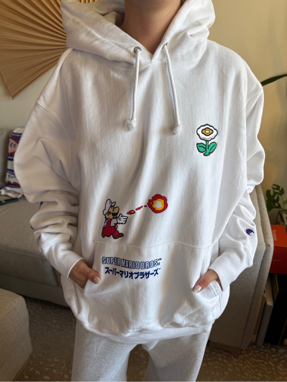 Champion White Super Mario Bros. Graphic Crewneck Hoodie